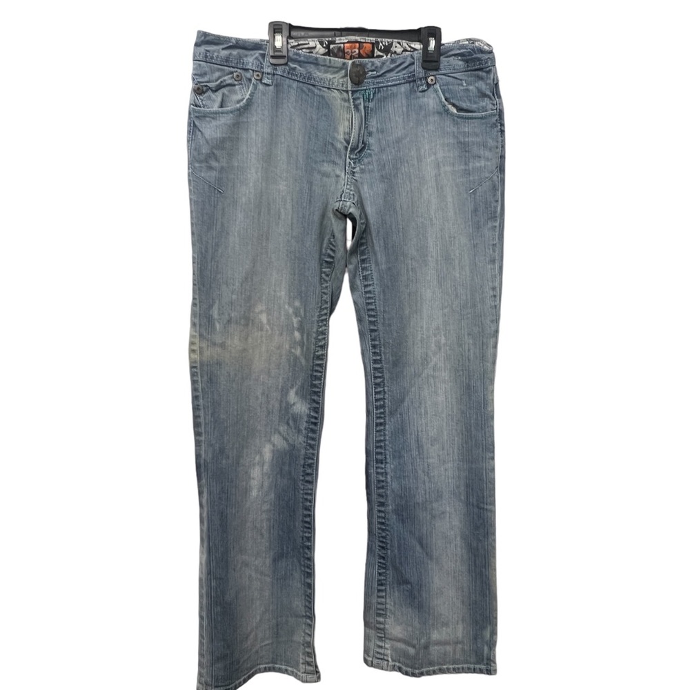 Vintage Akademiks Women’s Bling Logo Back Light Wash Faded Wide Leg Jeans‎ Size